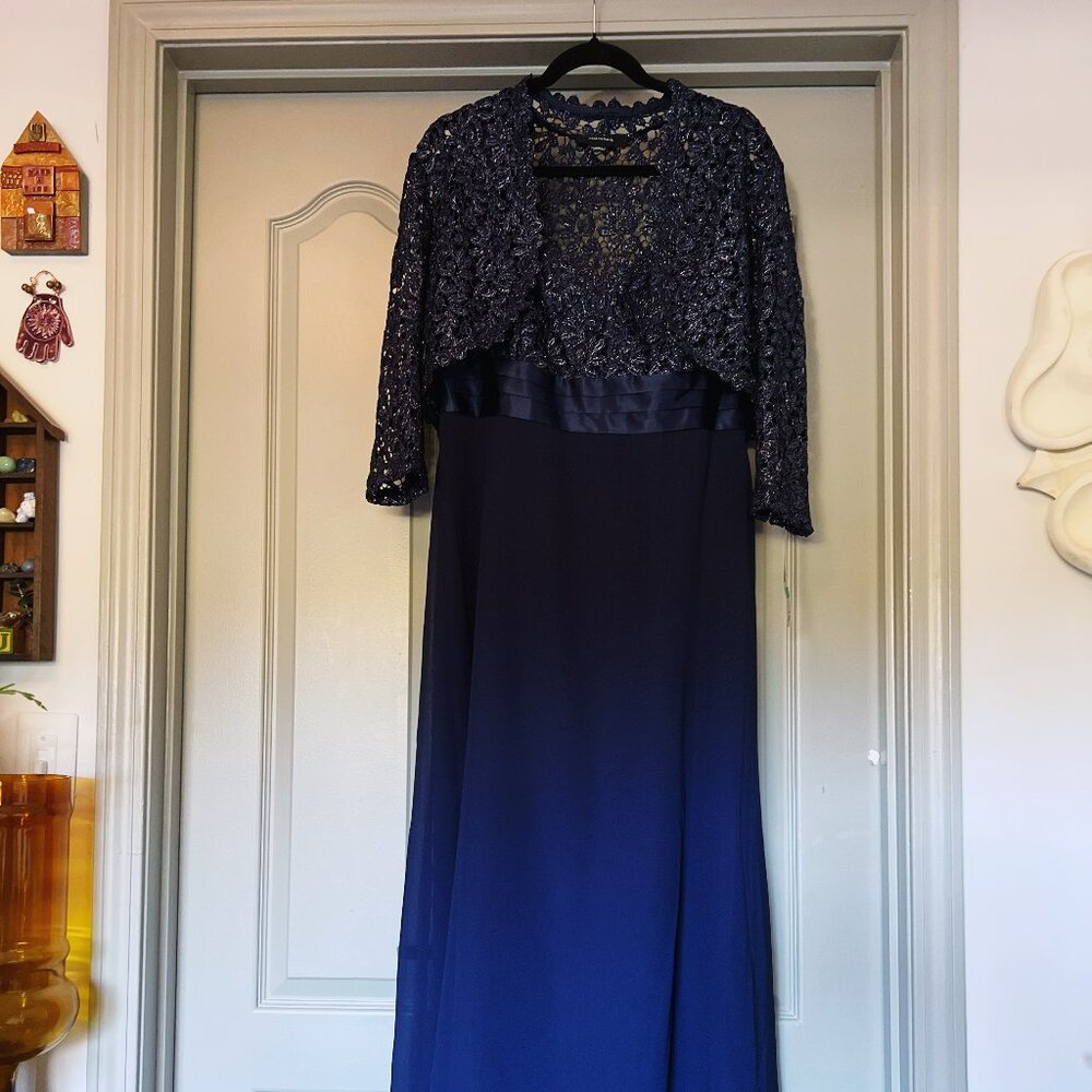 NWT RM Richards Navy Lace Jacket & Chiffon Dress Set | Size 16